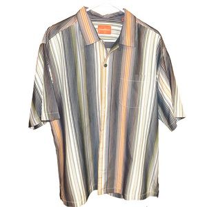 Tommy Bahama Button Down Short Sleeve Shirt 100% Silk Striped Size Large